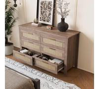 Ztexkee Chiffonnier Armoire de Rangement Commode avec 6 Tiroirs Style Champêtre Meuble TV pour Salon, Chambre 123x40x75 cm Marron