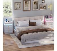 Ztexkee Lot de 2 Table de Chevet avec Prise et Bande Lumineuse LED, Table de Chevet Style rétro Table d'appoint avec 3 tiroirs pour Chambre, Salon, Blanc