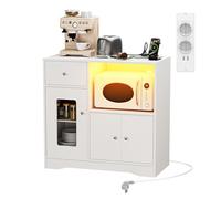 Ztexkee Meuble Cuisine avec Plan de Travail, Meuble Micro Ondes Cuisine Rangement, Buffet Cuisine, tiroir et Placard avec Multiprise et Éclairage LED, Blanc 83 x 40 x 80 cm