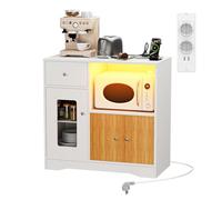 Ztexkee Meuble Cuisine avec Plan de Travail, Meuble Micro Ondes Cuisine Rangement, Buffet Cuisine, Tiroir et Placard avec Multiprise et Éclairage LED, 83 x 40 x 80 cm Blanc Orange