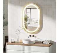 Ztexkee Miroir Salle de Bain avec Eclairage et Fonction Antibuée 50x80 cm Ovale Réglable LED Miroir Mural Salle de Bain avec Affichage de l'heure et de la Température (Prise-EU)