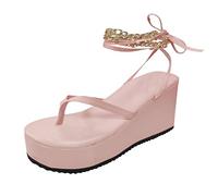 ZTFYKLIN Chaussures D'Été Femme Confort À Plateforme String Sandales Lanières Sangle Femmes Chaîne Pour (Beige, 41) Chaussure Compensee 42Eu Large Été Barefoot Sandals Brown Flat Shoes Women