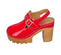 ZTFYKLIN Chaussures Plates De Braided Femme Sandales À Talons Hauts Grande Taille, Bout Ouvert, Semelle Épaisse Et Boucle Ceinture, Importées L'Étranger. (Red, 36) Wedge Shoes Closed Toe Sandals