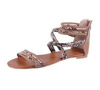 ZTFYKLIN Chaussures Ville Sandale Et Nu-Piedsfemme Sandals Beach Respirant La Fermeture Éclair Pour Femmes L'Été Serpentine Mode Toe Shoes Ouvrir Sandales (Khaki, 41) Femme Confort Cuir Été