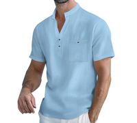 ZTFYKLIN Chemise Lin Homme Chemiser Manche Courte Col Mao Blouse Hommes Casual Henley Shirt Été Décontractées Haut en Plage Classique Tops Confortable Respirant Shirts Couleur Unie Leger