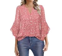 ZTFYKLIN Chemisier Manches 3/4 pour Femme Blouse Femmes Chic Et EléGant T-Shirt Col V Décontracté Tunique Fluide Mousseline Chemises Léger Respirant Haut Confortable pour Le Travail et Le Bureau