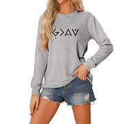 ZTFYKLIN Dieu est Plus Que Les Hauts et Les Bas Sweatshirt Femme Manches Longues Pulls Hauts Pull Multicolore (Grey, XL)