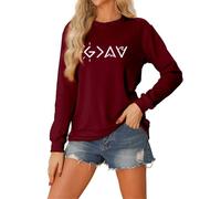 ZTFYKLIN Dieu est Plus Que Les Hauts et Les Bas Sweatshirt Femme Manches Longues Pulls Hauts Veste Polaire Capuche (Wine, S)