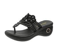 ZTFYKLIN Femme Mode Orthopédique Femmes Sandales À La D'Été Nouveau Modèle Flip Flop Strass Creux Fleur Confortable Chaussures Polyvalentes (Black, 42) Chaussure Sandale De Plage Orthopediques