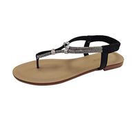 ZTFYKLIN Femme Sandale Tong Femmes Plat Perle Sandales Été Chaussures Confort Bout Ouvert Élastique Bride À La Cheville Sans Bretelles Romaines Tennis Toile Chaussure Claquettes Orthopedique