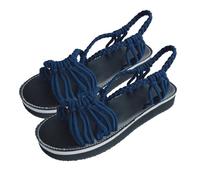 ZTFYKLIN Femme Sandales Plates Compensées D'Été À Bout Plat Et Corde Nœud Tissé Pour Femmes, Orteils Portefeuille Cuir Marron Randonnée Chaussure Été Ete Chic Chaussures De Pieds Larges