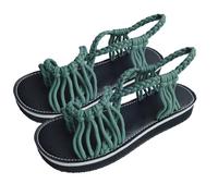 ZTFYKLIN Femme Sandales Plates Compensées D'Été À Bout Plat Et Corde Nœud Tissé Pour Femmes, Orteils Portefeuille Cuir Marron Randonnée Chaussure Été Ete Chic Chaussures De Pieds Larges