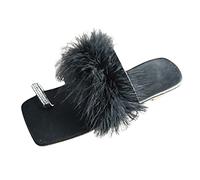 ZTFYKLIN Femmes Tongs Mode Sandales Collier De Pour Chaussons Couleur Peluche Décorer Dames Casual Plats Chaussures Plein Compensées Noires Orthopédiques Femme Claquette Orthopédique Chaussure