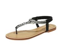 ZTFYKLIN Femmes Tongs Mode Sandales Plat Perle Été Chaussures Confort Bout Ouvert Élastique Bride À La Cheville Sans Bretelles Romaines Jolies Noires Pour Bridesmaids Shoes Barefoot Sandals