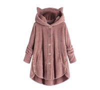 ZTFYKLIN Manteau En Velours Pour Femme, Capuche Avec Oreilles De Chat, Patchwork Solide, Boutons, Automne-Hiver, Peluche Plaid Couverture Polaire (Pink, Xxl) Manteaux Et Blousons Hiver Femme