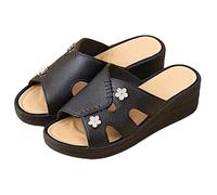 ZTFYKLIN Mules Femme Compensées Pantoufles À Bouche De Poisson Pour Femmes, Sandales D'Été, Semelles Épaisses, Vêtements D'Intérieur, Antidérapantes, Souples, Tendance, Talons Compensés, (Black,