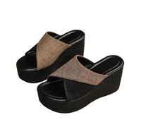 ZTFYKLIN Mules Femme Compensées Pantoufles D'Été Pour Femmes, Nouvelles Décontractées Épaisses En Tissu Épais Européen Et Américain (Khaki, 43) Sandale Confortable Sandales Confortables