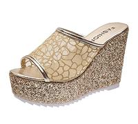ZTFYKLIN Mules Femme Compensées Summer On Ladies Platform Pantoufles Casual Toe Shoes Womens Pour Femmes (Gold, 39) Chaussures Ete Chaussure Confortable Chaussons Chausson Mule Claquette Drole