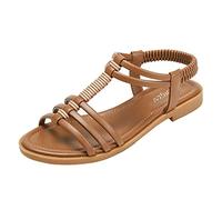 ZTFYKLIN Plateformefemme Printemps Été Femmes Sandales Plat Bout Ouvert Sangle Respirant Et Confortable Solide Élastique Sans Lacet Romain (Brown, 40) Mules Pour Sandalette Femme Chaussures De