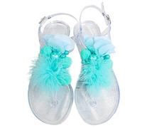 ZTFYKLIN Sandales De Plage Femme Confortables Fleur À La Main Été Gelée Pvc Tongs Chaussures Femmes Plates (Blue, 42) Beige Sandals For Women Chaussure Ete Compensée Soirée Animal Flip Flops