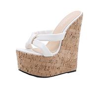 ZTFYKLIN Sandales De Plage Femme Pour Femmes À Talons Hauts Et Polyvalentes Assorties Aux Couleurs Européen Américain (White, 42) Sandale Orthopédique Confortable Chaussures Orthopédiques