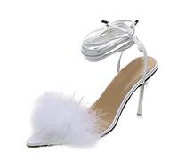 ZTFYKLIN Sandales Femme Confortables Avec Talon Chic Summer Super Sexy Straps High Sandals Spring And Pointed Women Fashion À Talons En Peluche Pour Femmes (White, 38) Chaussure Heels Aiguilles