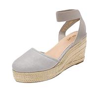 ZTFYKLIN Sandales Femme Élégantes Sans Orteils Femmes Sangle De Cheville Élastique Chaussures Tissage Respirantes Confortables (Grey, 43) Plage Chaussure Compensee Ete Securite Talon Espadrille