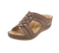 ZTFYKLIN Sandales Femme Étalon Confortable Femmes Été Solide Sans Lacet Décontracté Bout Ouvert Compensées Chaussures De Plage Confortables Pantoufles (Brown, 39) Cuir Sandale Noir Chausson Ete