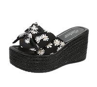 ZTFYKLIN Sandales Femme Étalon Confortable Mesdames Été Bow Tissu Talon Compensé À Bout Ouvert (Black, 40) Confort Chaussures Orthopédiques Transparentes Strass Claquette Homme Noir Sandale Rose