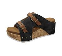 ZTFYKLIN Sandales Femme Étalon D'Été Pour Femmes Avec Semelle Épaisse, Talon Compensé, Une Bride, Nouvelle Boucle, Légère, Plage, Vacances, Bout Ouvert, Pantoufles Décontractées Légères (Black,