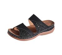 ZTFYKLIN Sandales Femme Étalon D'Été Pour Femmes, Style Gueule De Poisson, À Sequins, Confortables Et Tendance, Avec Plateforme Épaisse. (Black, 40) Compensées Mules Ete Chaussures Confort Chic