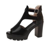 ZTFYKLIN Sandales Femme Été À Talon Aiguille Chaussures Décontractées Épais Et Boucle De Ceinture Creuse Pour Femmes, D'Été La Femmes (Black, 37) A Orthopédiques Pied Large Orthopediques Sandale