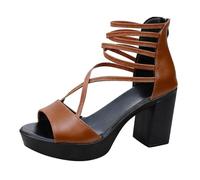 ZTFYKLIN Sandales Femme Été À Talon Aiguille Robe Élégante De Style Français, Semelles Épaisses Romain. (Brown, 36) Talons Sexy Chaussures Pieds Larges Chaussure Plateforme Sandale Bleu