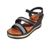 ZTFYKLIN Sandales Femme Été Chaussures Décontractées Pour Femmes, Avec Boucle De Ceinture Creuse Sur Le Côté Et Semelle Inclinée, Tendance L'Été Talon Aiguille Sexy Noir Orthopedic Sandals