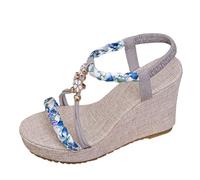 ZTFYKLIN Sandales Femme Été Confortable Pour Femmes À Bout Ouvert, Couleurs Assorties, Sangles Élastiques, Talon Compensé, Semelle Épaisse, Décontractées Chaussons Hiver Fantaisie Compensées