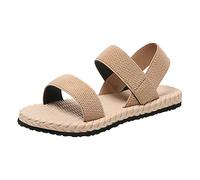 ZTFYKLIN Sandales Femme Été Dames Couleur Unie Sangles Élastiques Fond Plat Extérieur Lin Chaussures Romaines Grande Taille Violettes Pour Femmes Talons Et Escarpins Entre Doigts Nue Pied Ete