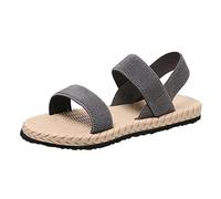 ZTFYKLIN Sandales Femme Été Dames Couleur Unie Sangles Élastiques Fond Plat Extérieur Lin Chaussures Romaines Grande Taille Violettes Pour Femmes Talons Et Escarpins Entre Doigts Nue Pied Ete