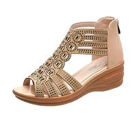 ZTFYKLIN Sandales Femme Été Up Chaussures Dames Creuses Pour Femmes Extérieur Zip Plates Dorées Habillées Sandale Confortable Chaussure Randonnée Cuir Compensées Talon Plateforme Marche De