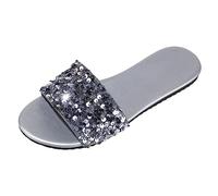 ZTFYKLIN Sandales Femme Semelle Confortable Et Stable Dames Paillettes Casual Outer Wear Bout Ouvert Fond Plat Plage Grande Taille Pantoufles (Silver, 40) Claquette Piscine Chaussons Pantoufle
