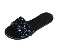 ZTFYKLIN Sandales Femme Semelle Confortable Et Stable Dames Paillettes Casual Outer Wear Bout Ouvert Fond Plat Plage Grande Taille Pantoufles (Black, 42) Claquettes Chaussures Piscine Claquette