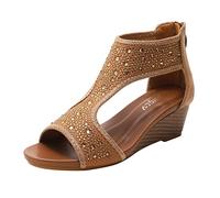 ZTFYKLIN Sandales Femmes Confortable Printemps Été Talon Compensé Bout Ouvert Respirant Fermeture Éclair Solide Strass Romain Chaussettes Pantoufles Et Mules Pour Chaussures D'Été Femme