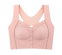 ZTFYKLIN Soutien-Gorge Generous Classic Women's Front Underwear Large Size No Wire Bra Lace Rubberized Elastic Vest Style Long (Pink, XL) Brassiere Femme sans Armature Dentelle Soutien Gorge