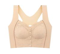ZTFYKLIN Soutien-Gorge Generous Classic Women's Front Underwear Large Size No Wire Bra Lace Rubberized Elastic Vest Style Long (Beige, XXXL) Soutien Gorge sans Armature Push Up Soutif Sexy
