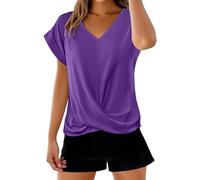ZTFYKLIN T-Shirt Femme Manches Courtes Été Couleur Unie Polyvalente Blouses Col V Hauts Chic Et Élégant Tops Grande Taille Ample Chemise Doux Confortable Vêtements Lâche Respirant Tee Femmes