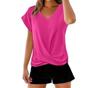 ZTFYKLIN T-Shirt Femme Manches Courtes Été Couleur Unie Polyvalente Blouses Col V Hauts Chic Et Élégant Tops Grande Taille Ample Chemise Doux Confortable Vêtements Lâche Respirant Tee Femmes