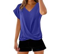 ZTFYKLIN T-Shirt Femme Manches Courtes Été Couleur Unie Polyvalente Blouses Col V Hauts Chic Et Élégant Tops Grande Taille Ample Chemise Doux Confortable Vêtements Lâche Respirant Tee Femmes