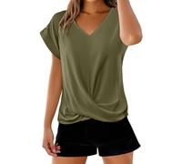 ZTFYKLIN T-Shirt Femme Manches Courtes Été Couleur Unie Polyvalente Blouses Col V Hauts Chic Et Élégant Tops Grande Taille Ample Chemise Doux Confortable Vêtements Lâche Respirant Tee Femmes