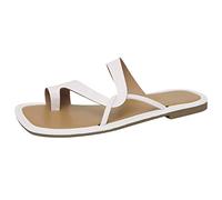 ZTFYKLIN Tong Compensees Été Plage Piscine Femmes Pantoufles Nouveau Modèle Couleur Unie Orteil Fond Plat Antidérapant Grandes Chaussures Polyvalentes (White, 39) Chaussure Flip Flop Femme