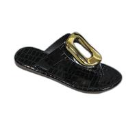 ZTFYKLIN Tong Compensees Été Plage Piscine Pantoufles Pour Femmes, Nouvelles À Bordure, Grande Taille, Sandales De Décontractées, Boucle En Métal, Chevrons, Été, Fond Plat, (Black, 37)