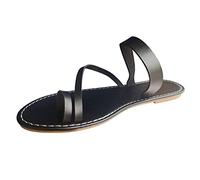 ZTFYKLIN Tongs Élégantes, Durables Et Confortables Dames Couleur Unie Bretelles Tête Ronde Ensemble Orteil Fond Souple À L'Extérieur Décontracté Grande Taille Plat Pantoufles Sandales (Black,